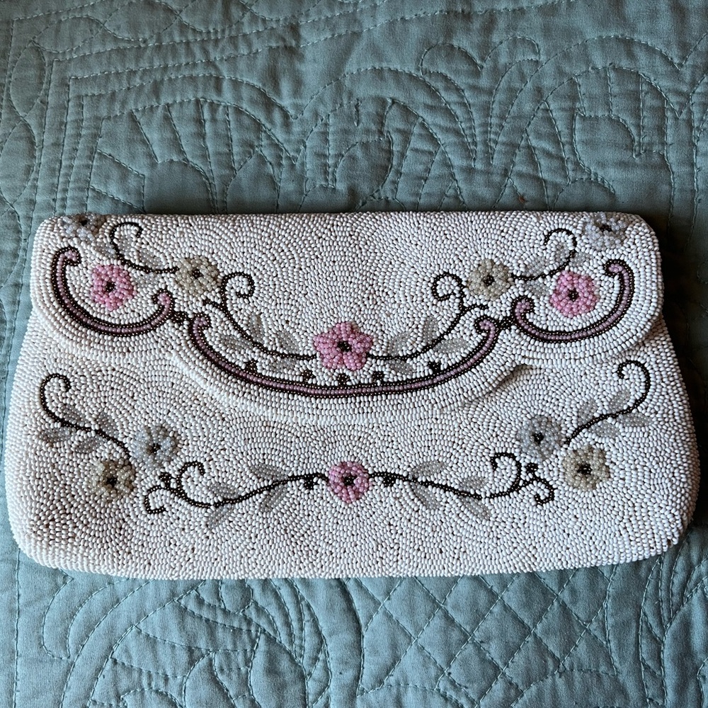 Hand beaded vintage clutch made in France